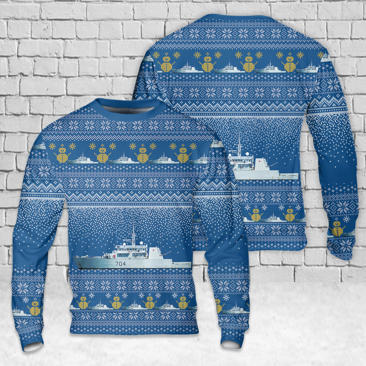 Royal Canadian Navy HMCS Shawinigan (MM 704) Christmas AOP Sweater