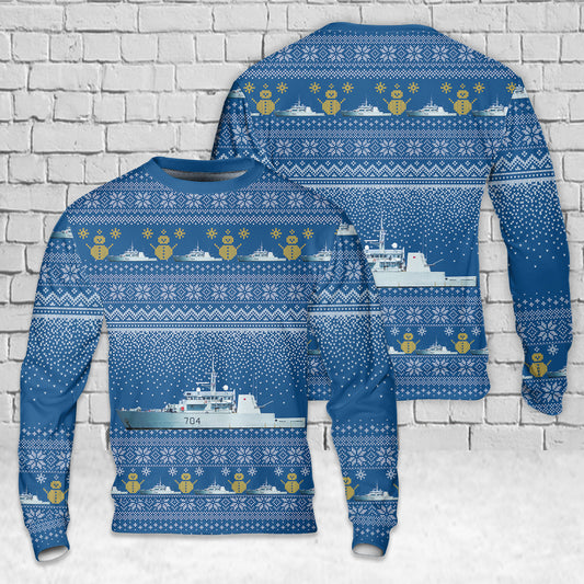 Royal Canadian Navy HMCS Shawinigan (MM 704) Christmas AOP Sweater