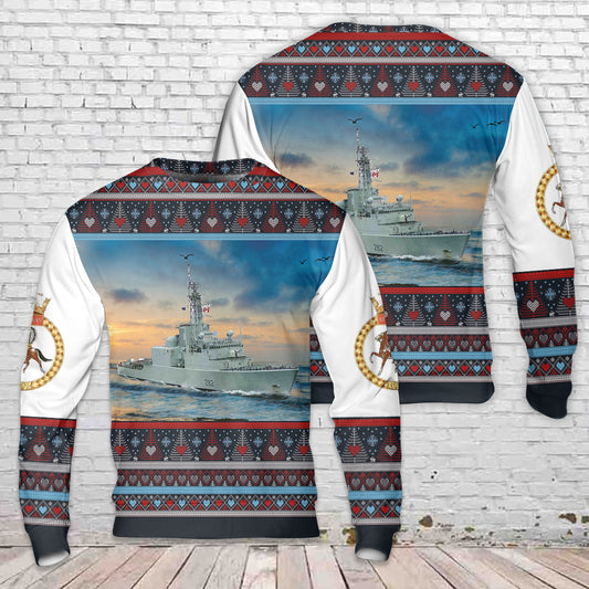 Royal Canadian Navy RCN HMCS Athabaskan DDG 282 Iroquois-class Guided Missile Destroyer Christmas Sweater
