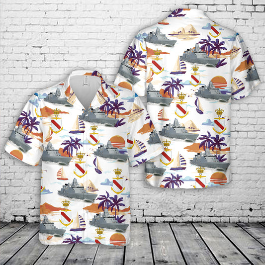 Royal Danish Navy Kongelige Danske Marine - Guided Missile Frigate FFG F 361 HDMS Iver Huitfeldt Hawaiian Shirt