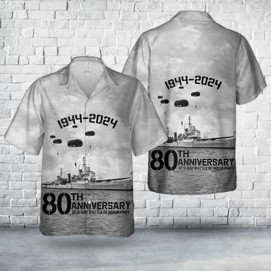 Royal Navy HMS Glasgow (C21) In Omaha Beach Hawaiian Shirt