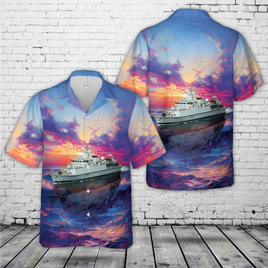 Royal Navy Sandown-class minehunter HMS Bangor (M109) Hawaiian Shirt
