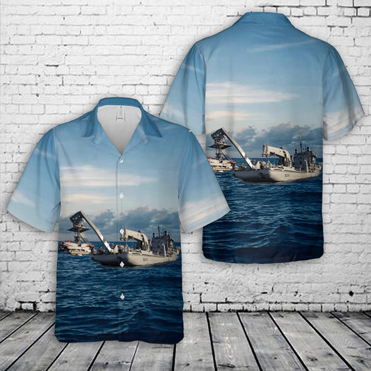 Swedish Navy submarine rescue ship HMS Belos (A-214) with NATO Submarine Rescue System (NSRS) vessel NEMO Hawaiian Shirt