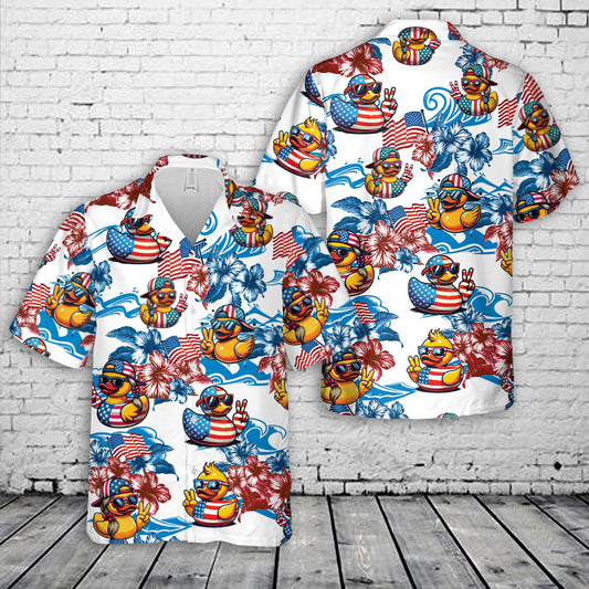 Rubber Duck Wave American Flag Hawaiian Shirt