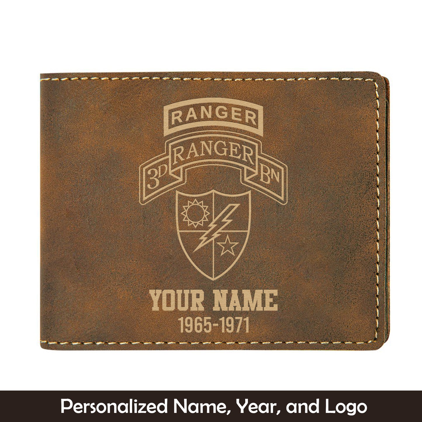 Custom Name And Year US Army 75th Ranger Regiment Airborne Ranger Battalion Insignia Leatherette Bifold Wallet (Made in US)