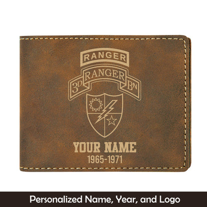 Custom Name And Year US Army 75th Ranger Regiment Airborne Ranger Battalion Insignia Leatherette Bifold Wallet (Made in US)