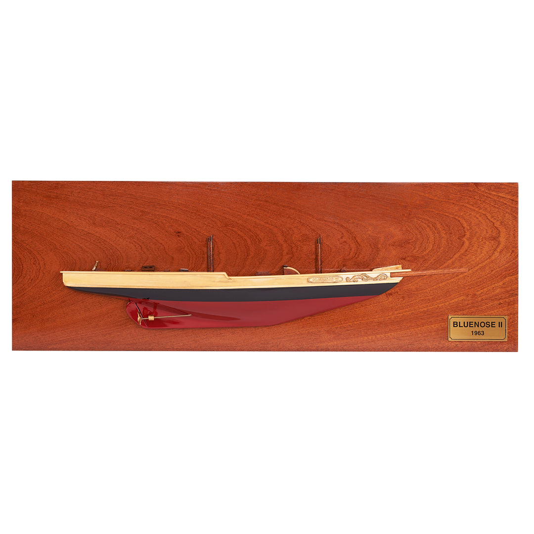 Handcrafted Bluenose II Half Hull Wooden Model Ship | 60cm Length | Artisan Crafted