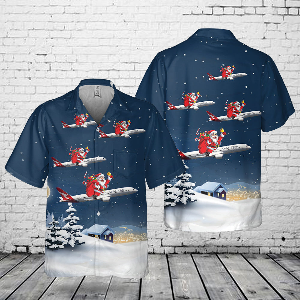 Santa Claus Australia Qantas Boeing 787-9 Dreamliner Pocket Hawaiian Shirt