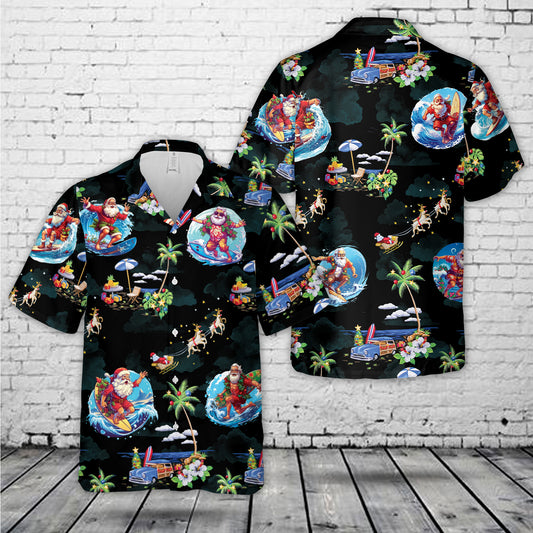 Santa Claus Surfing Christmas Hawaiian Shirt