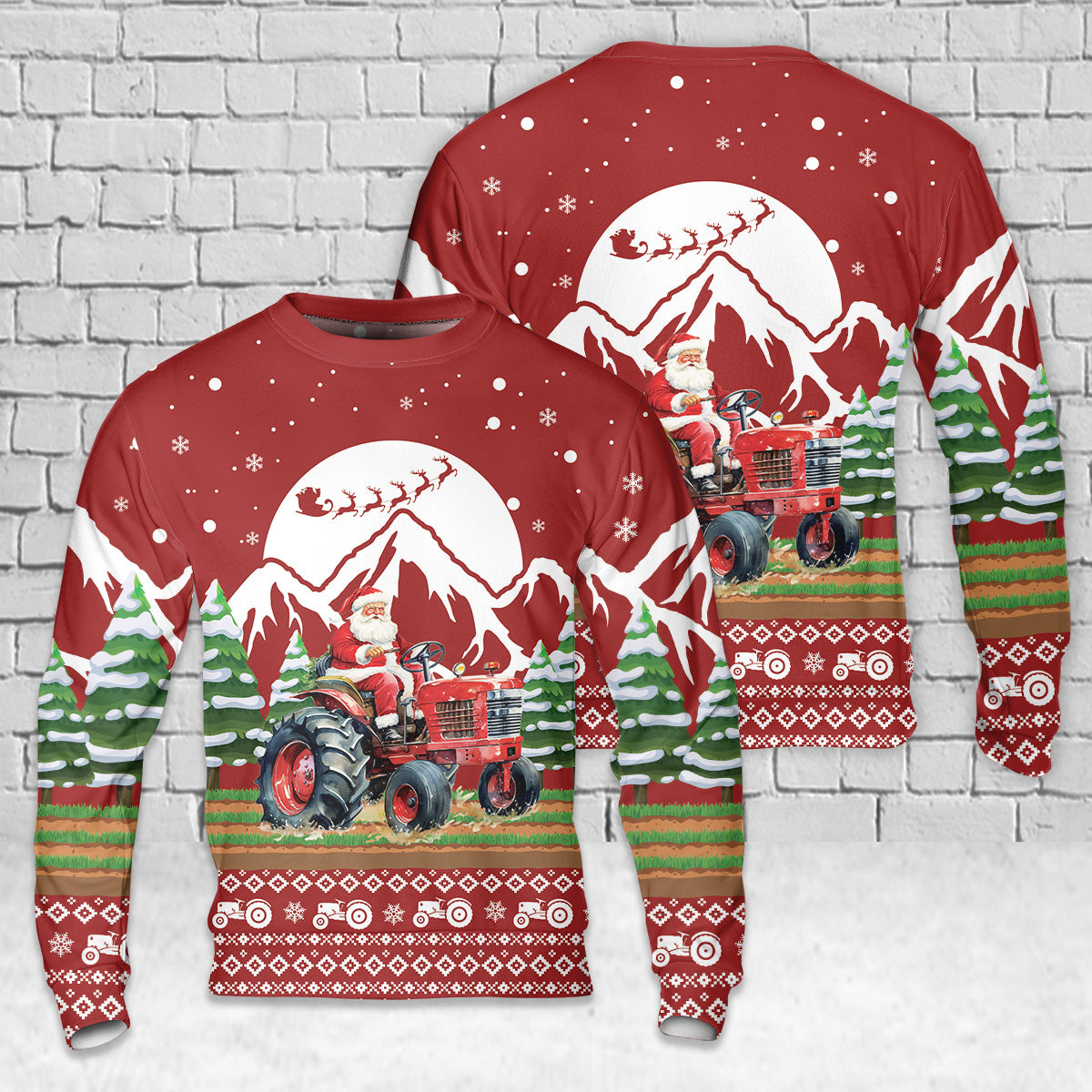 Santa Driving Tractor Christmas AOP Sweater