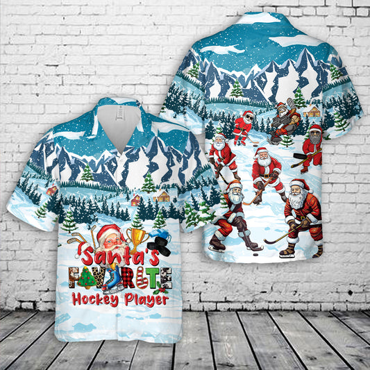 Santa Hockey Christmas Hawaiian Shirt