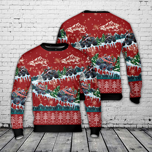 Santa Monster Truck Christmas AOP Sweater