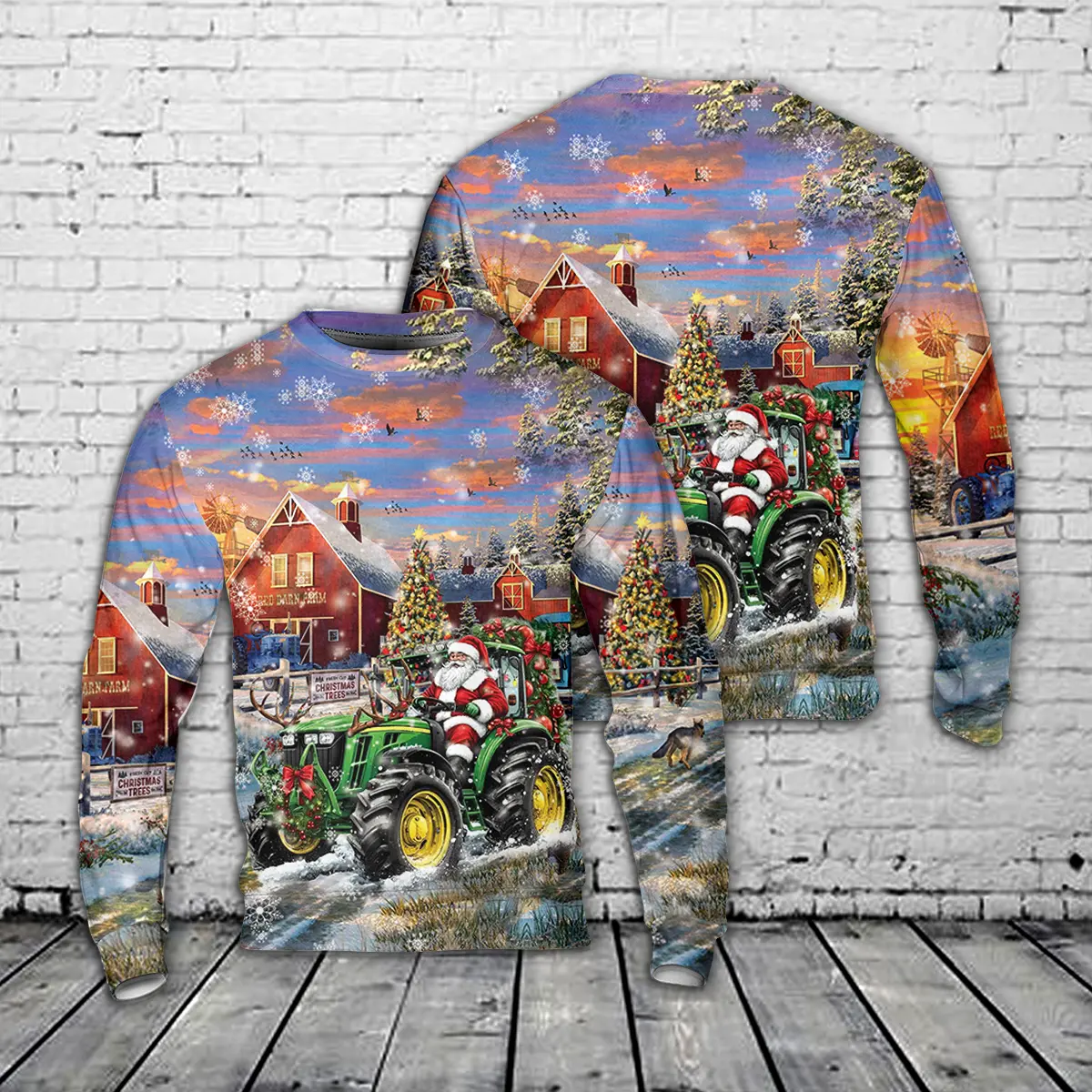 Santa On A Tractor AOP Christmas Sweater
