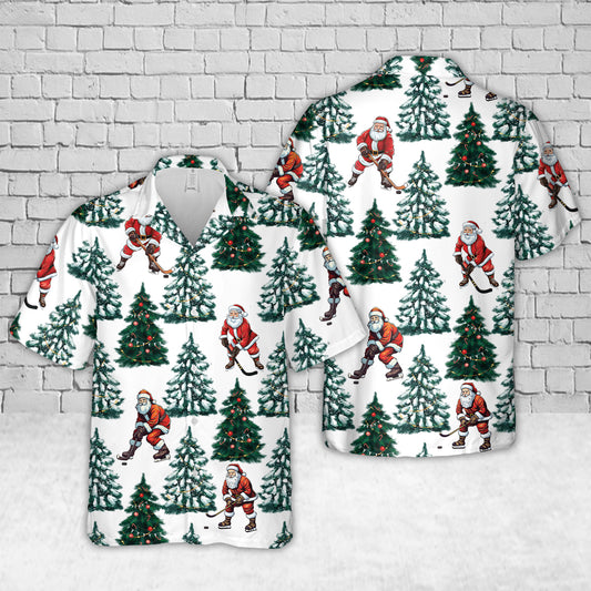 Santa Playing Ice Hockey Christmas Hawaiian Shirt