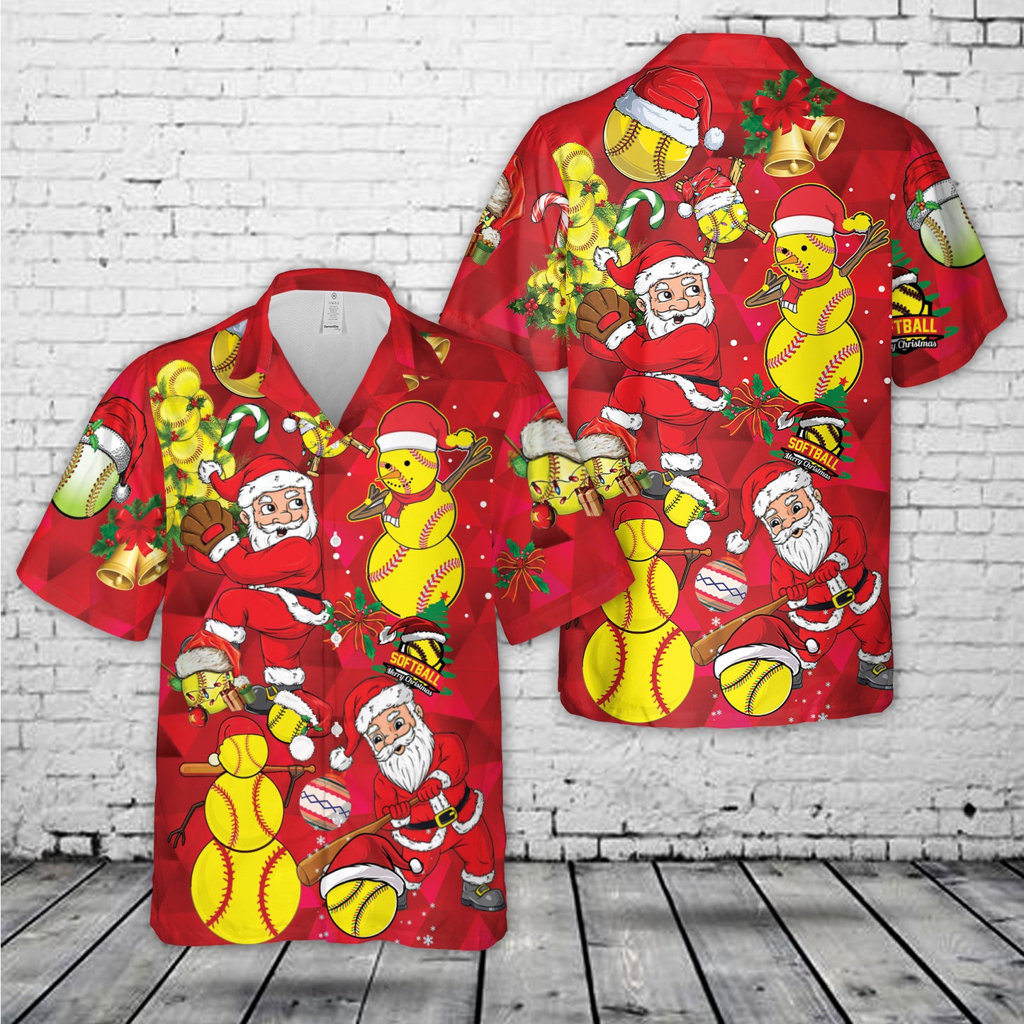 Santa Softball Christmas Hawaiian Shirt