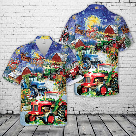 Santa With Tractor Christmas Hawaiian Shirt