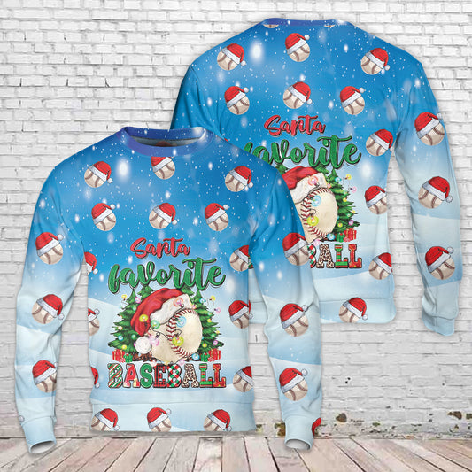 Santa's Favorite Baseball AOP Ugly Christmas Sweater