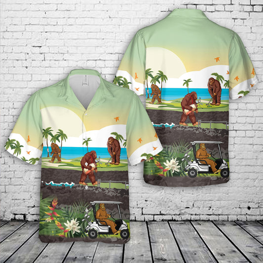 Sasquatch Bigfoot Playing Golf Hawaiian Shirt
