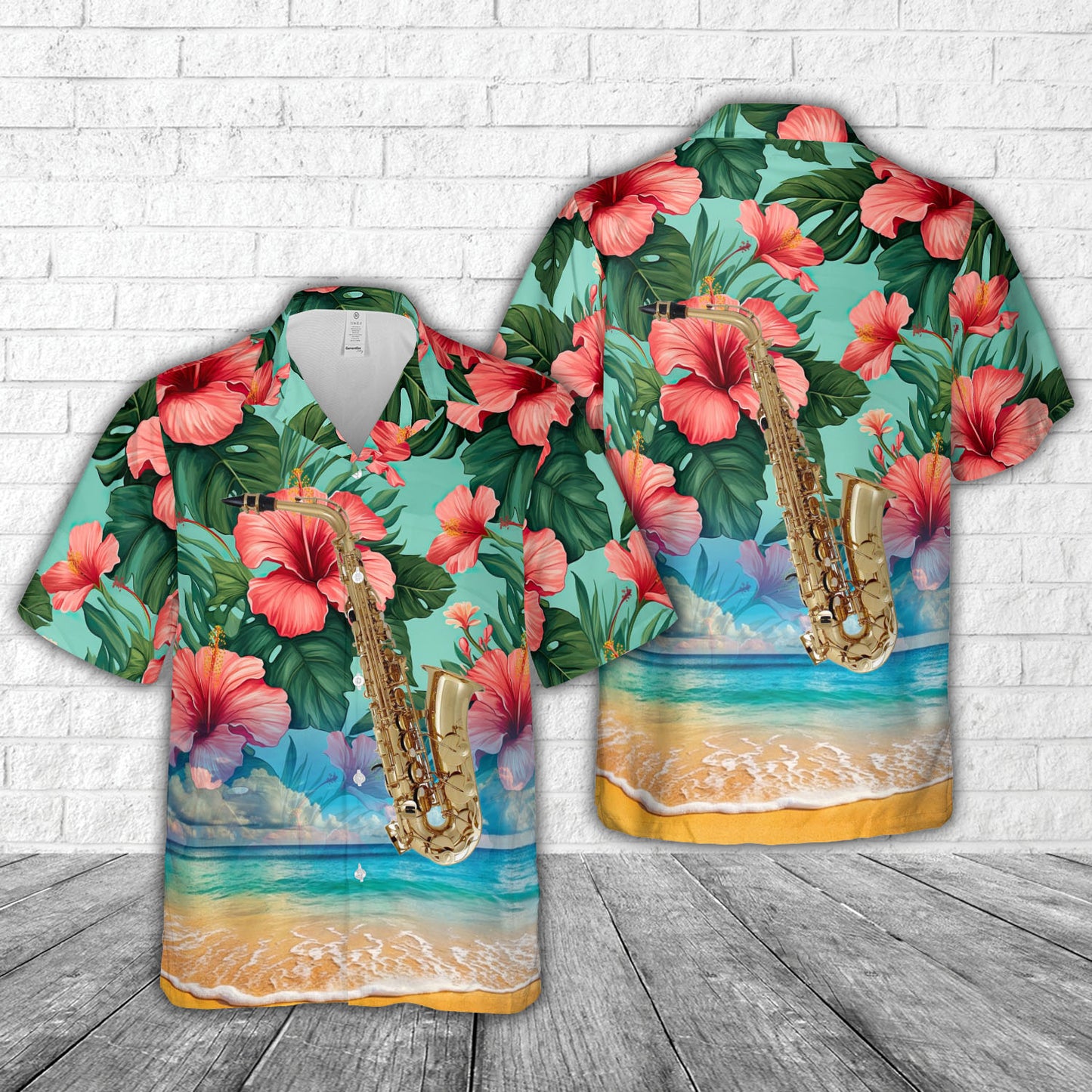 Saxophones Tropical Hawaiian Shirt