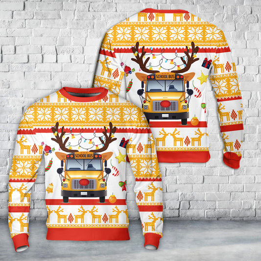 School Bus Christmas AOP Sweater