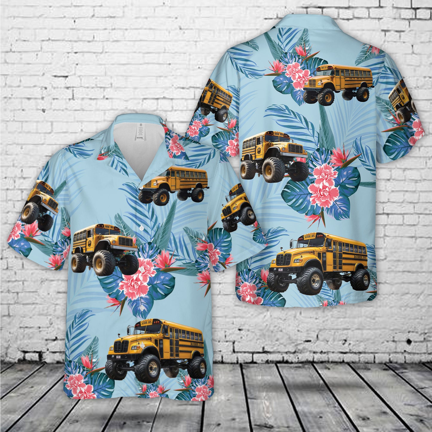 School Bus Monster Truck Hawaiian Shirt