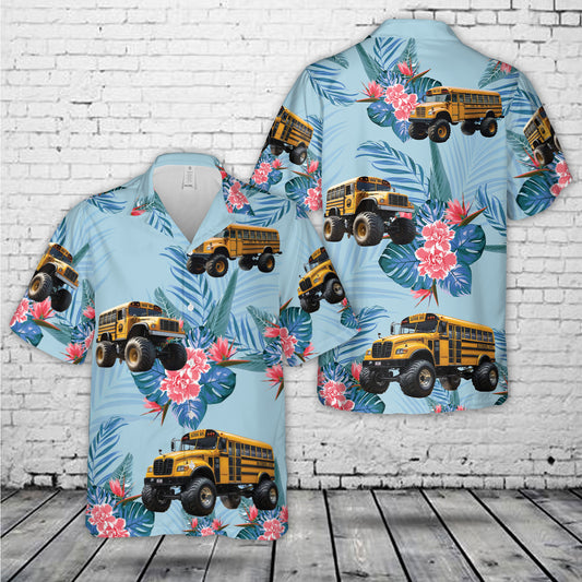 School Bus Monster Truck Hawaiian Shirt