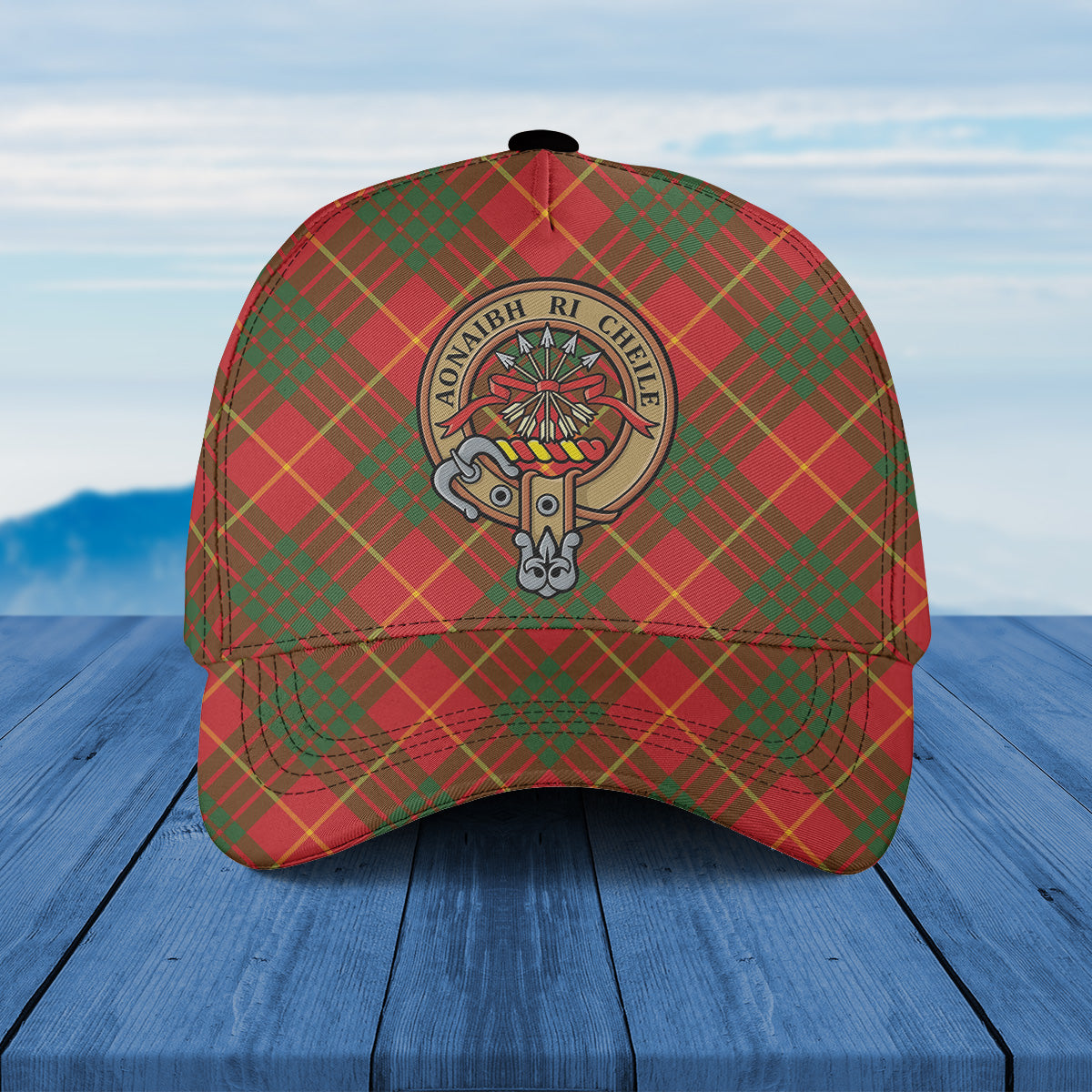 Scottish Clan Cameron Crest over Tartan Baseball Cap