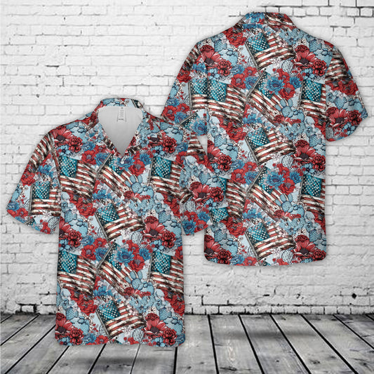 Seamless Pattern Patriotic Cactus Hawaiian Shirt