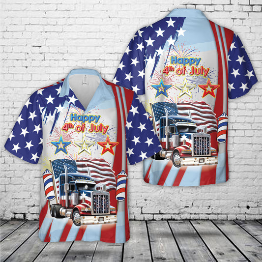 Semi Truck Flag,4th Of July Hawaiian Shirt