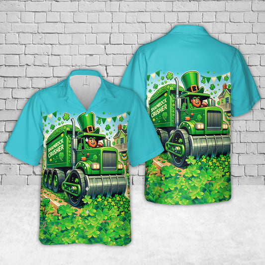 Shamrock crusher truck St. Patricks Day Hawaiian Shirt
