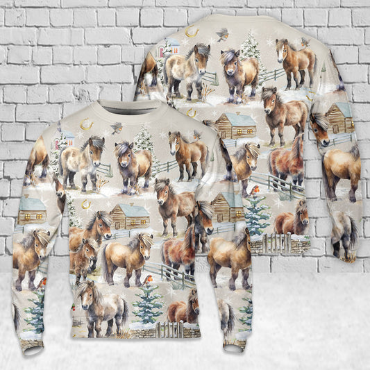 Shetland Pony Horse Christmas AOP Ugly Christmas Sweater