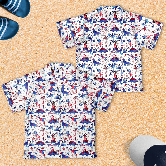 Dinosaur American, 4th Of July Youth Short-sleeve Hawaiian Shirt