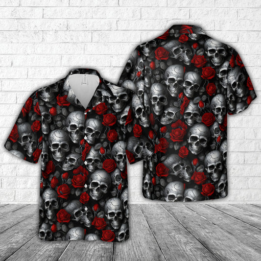 Skull Red Rose Hawaiian Shirt