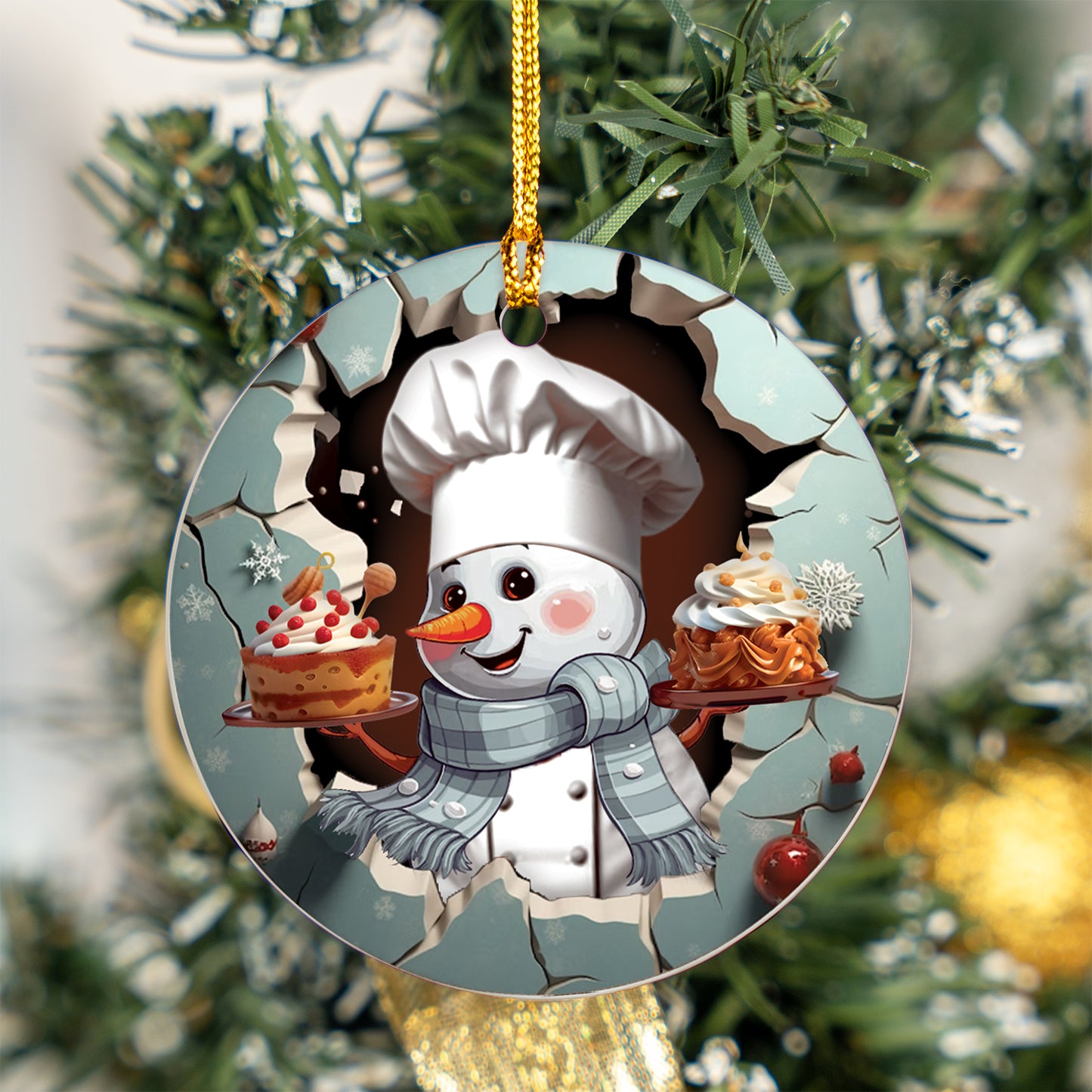 Snowman Baker Ceramic Ornament
