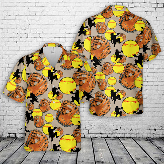 Softball Catcher Gloves Hawaiian Shirt