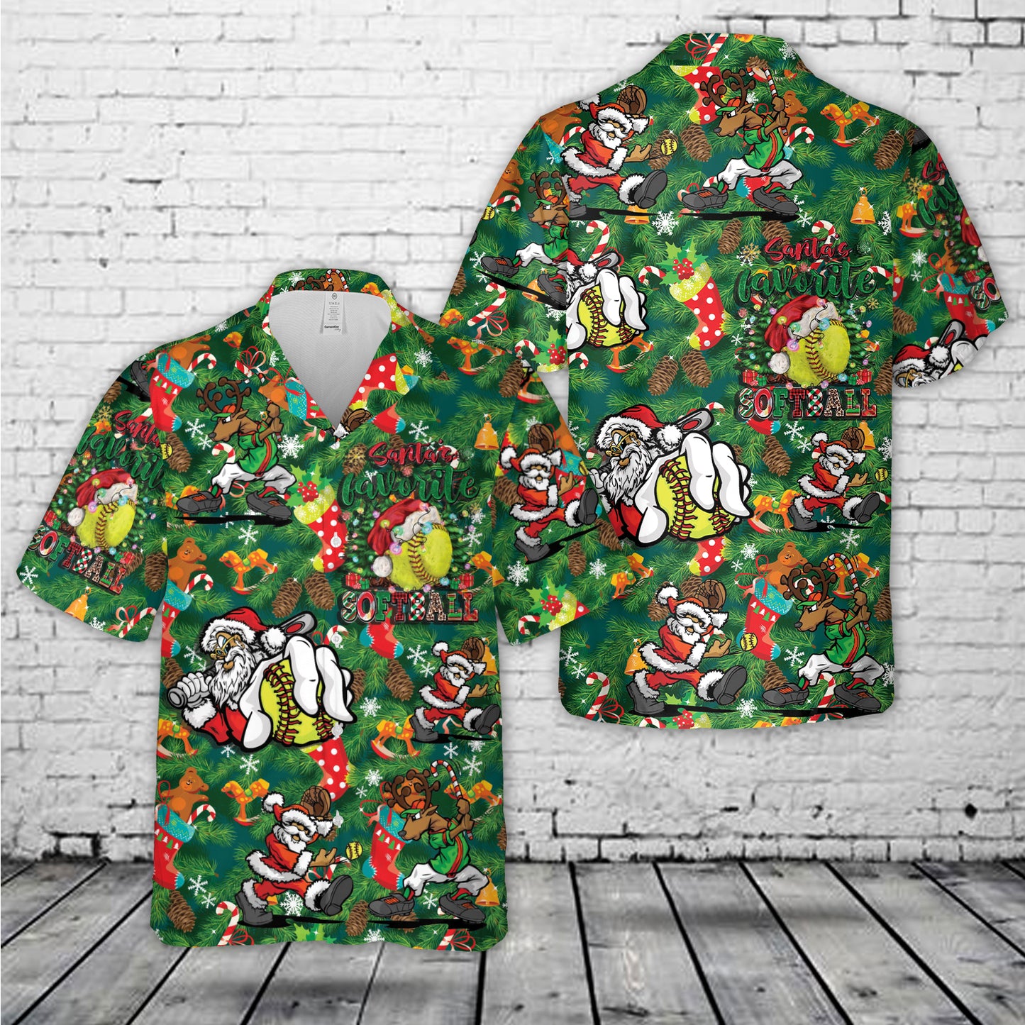 Softball Santa Christmas Hawaiian Shirt