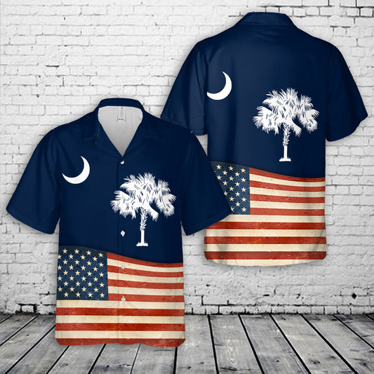 South Carolina State And American Flag Hawaiian Shirt