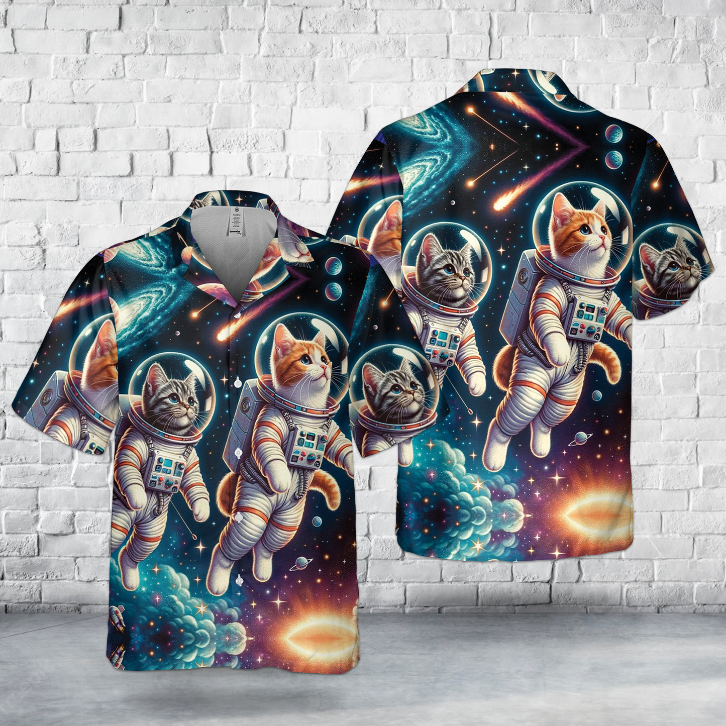 Space Cats Pocket Hawaiian Shirt