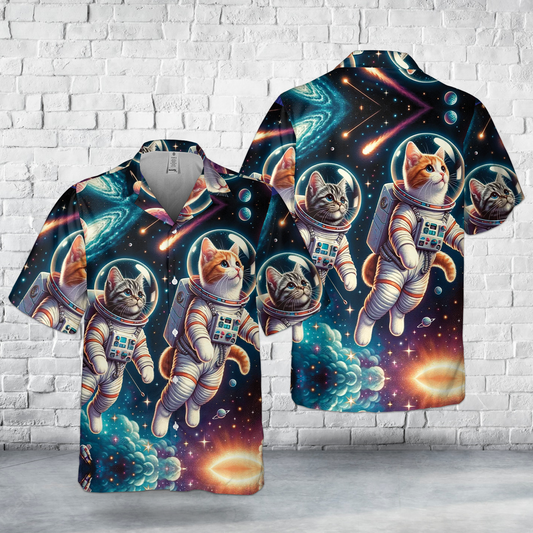 Space Cats Pocket Hawaiian Shirt
