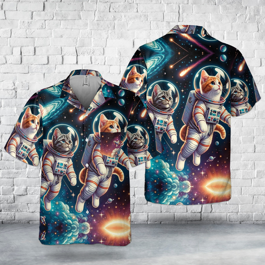 Space Cats Pocket Hawaiian Shirt