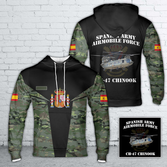 Custom Name Spanish Army Airmobile Force CH-47 Chinook Hoodie 3D