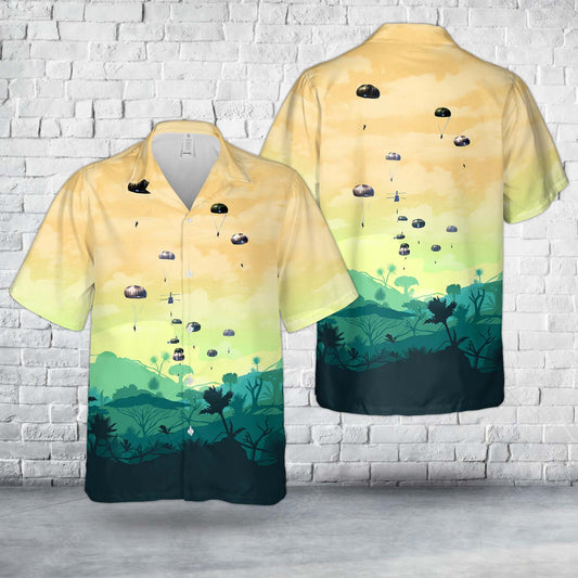 Spanish Army Parachute Soldiers from the Brigada Paracaidista, jump from a Chinook helicopter during Operation Skyfall Hawaiian Shirt