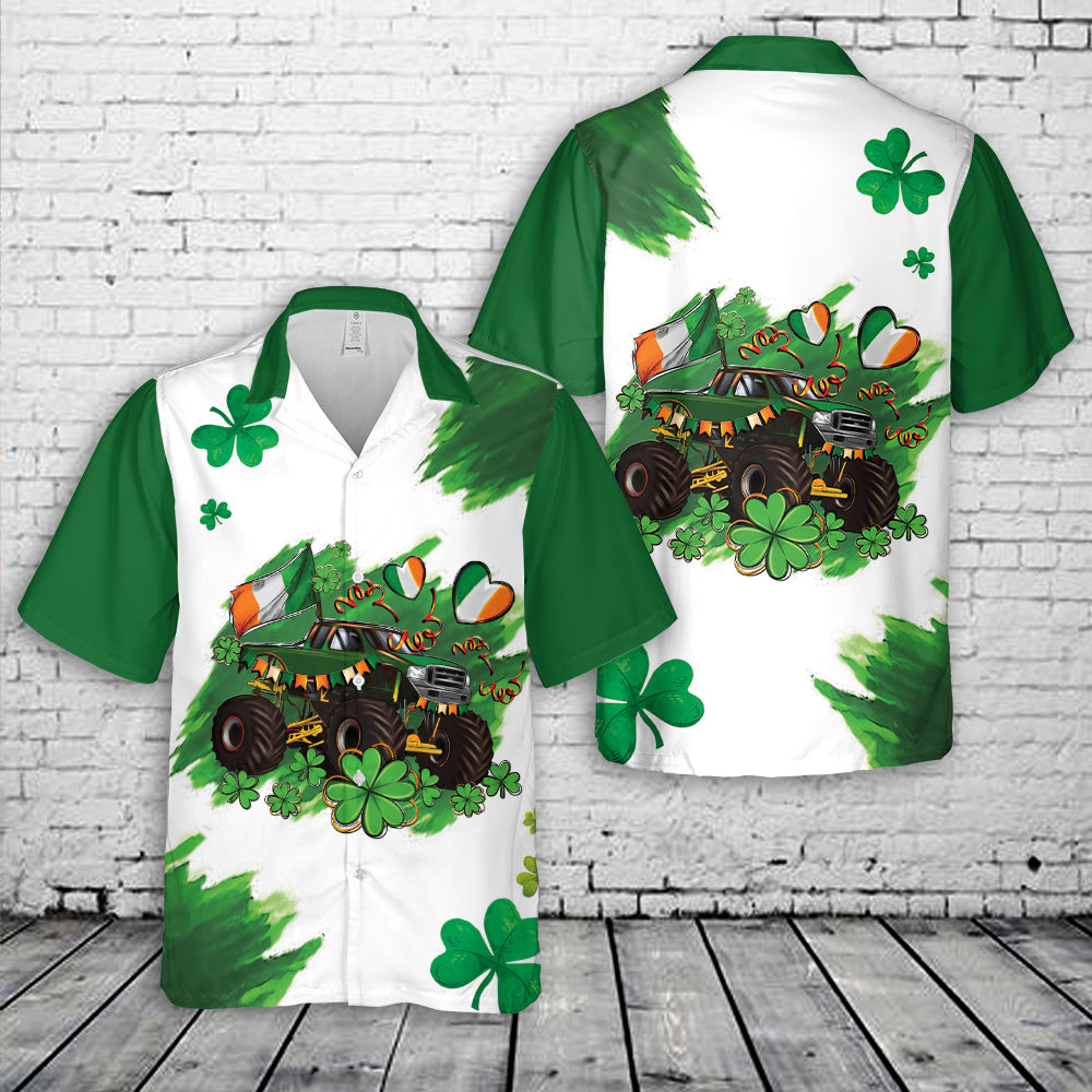 St. Patrick's Day Monster Truck With Shamrocks Hawaiian Shirt