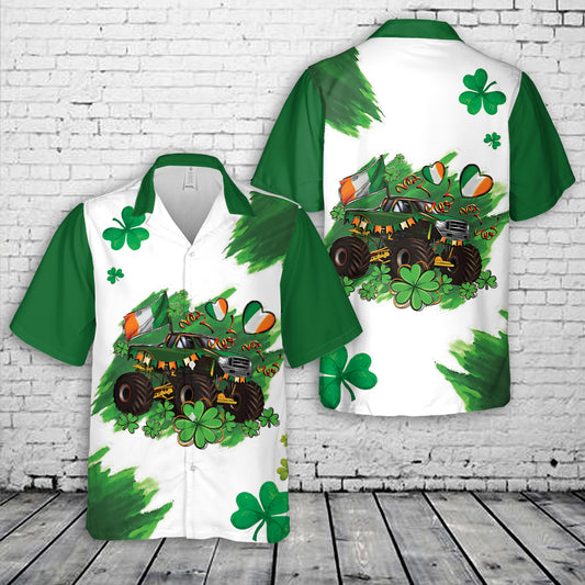 St. Patrick's Day Monster Truck With Shamrocks Hawaiian Shirt