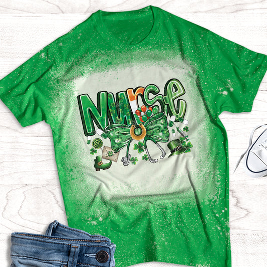 St. Patrick's Day Nurse Bleached T-Shirt