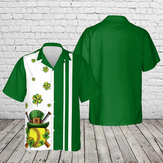 St. Patrick's Day clover with Softball Hawaiian Shirt