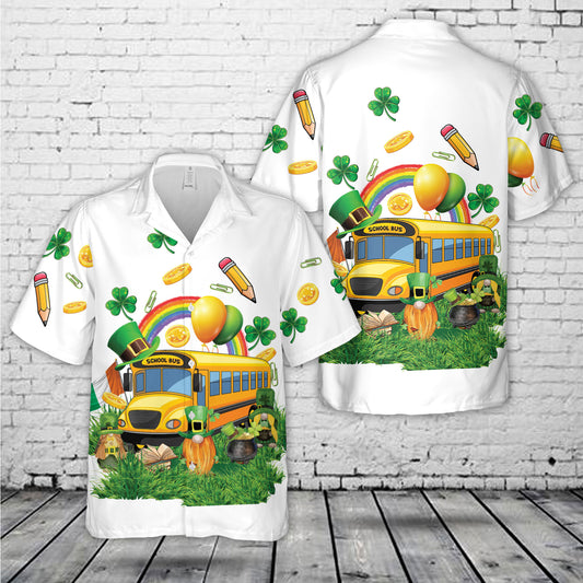 St. Patrick's Day school bus Hawaiian Shirt