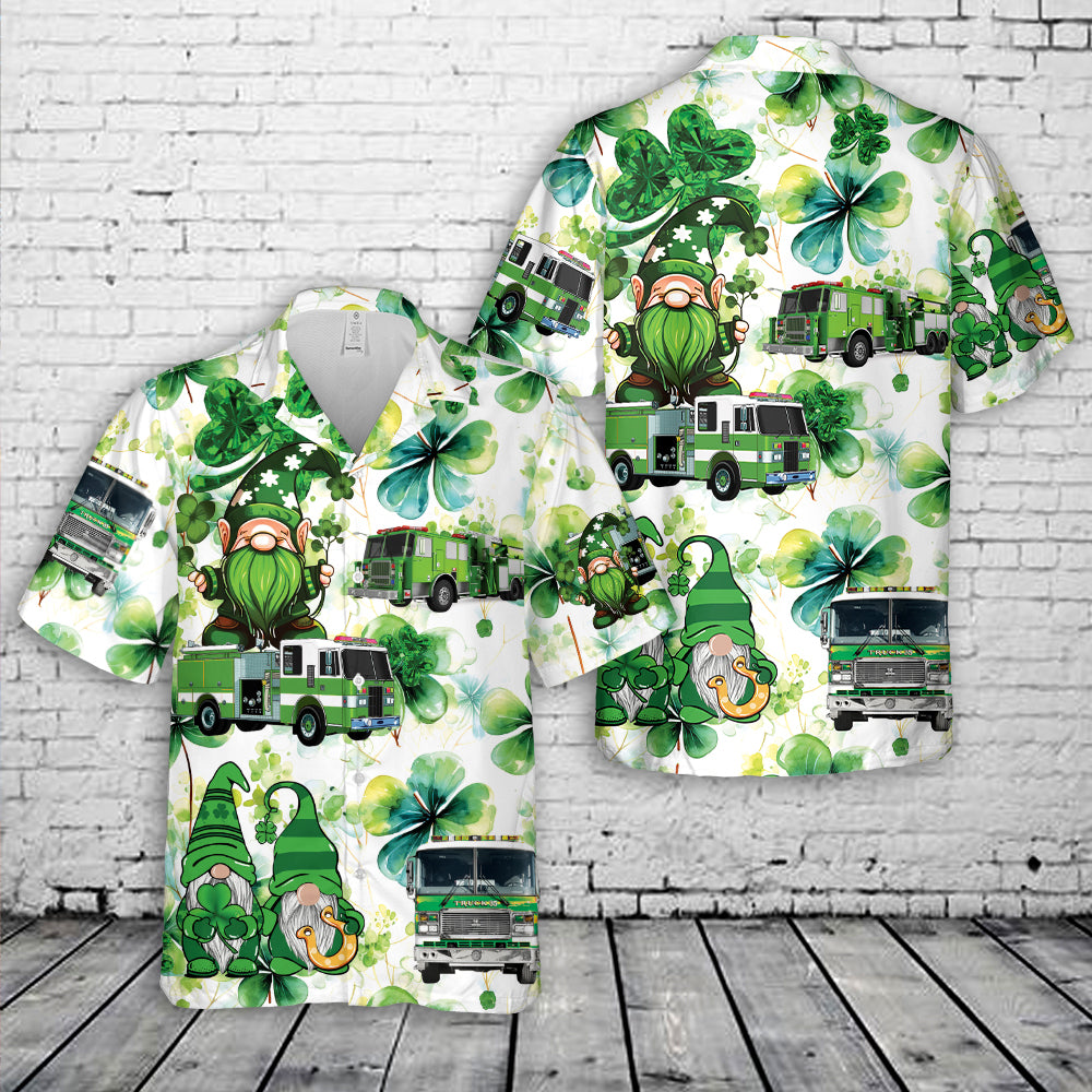 St Patrick's Day Shamrock Green Fire Trucks Patrick's Day Hawaiian Shirt