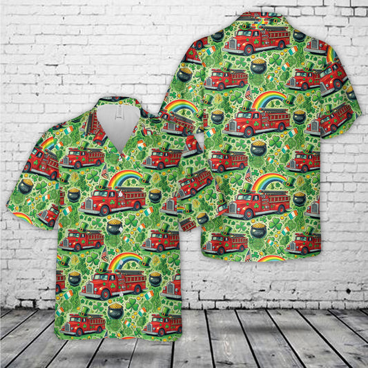 St Patricks Day Firetruck Hawaiian Shirt