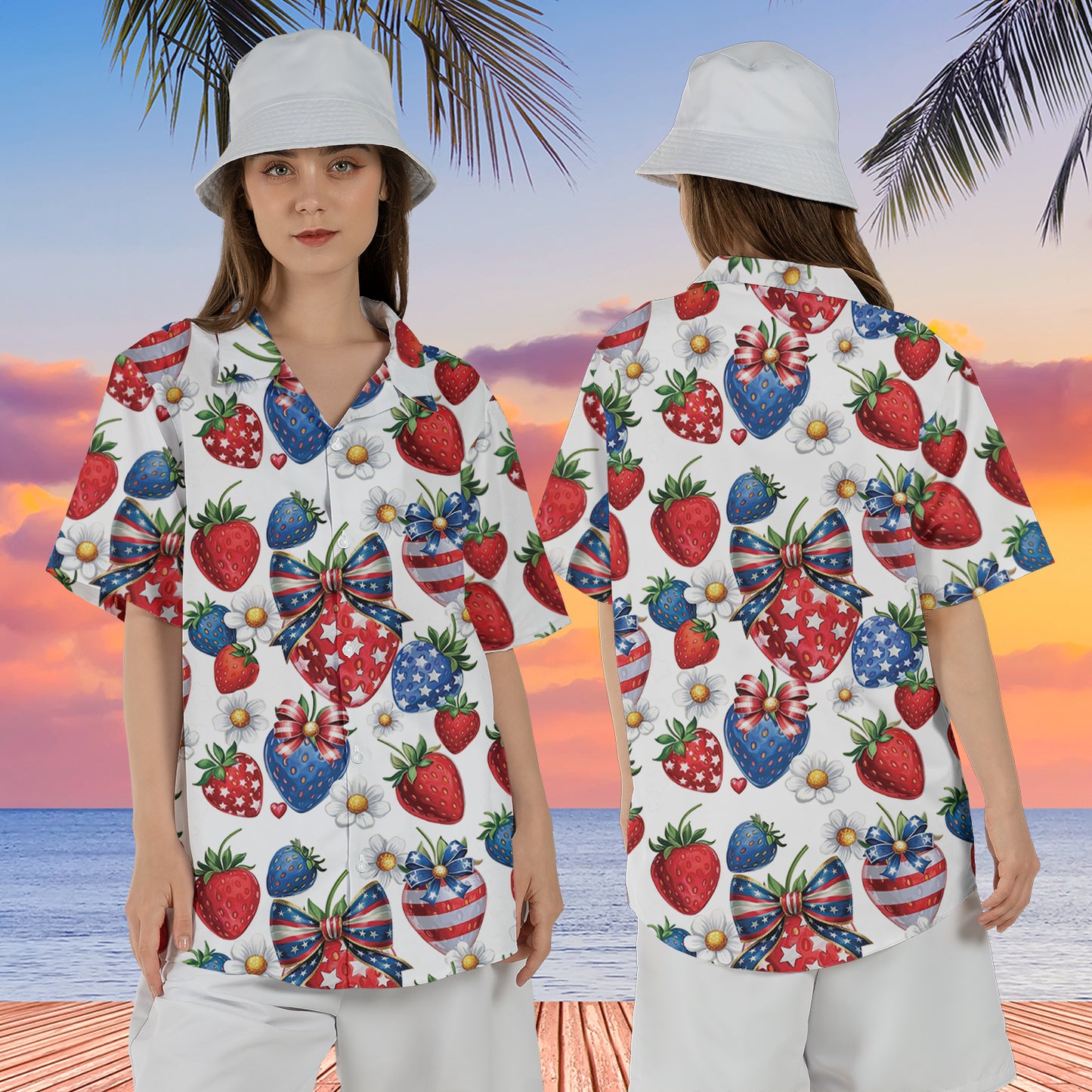 Strawberry 4th of July Hawaiian Shirt For Women